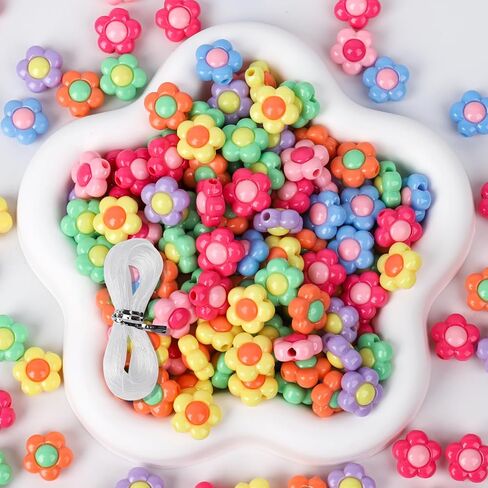 130PCS Acrylic Flower Beads for Jewelry Making, 16mm Colorful Floral Spacer Beads for Bracelets, Necklaces, DIY Beading Craft Supplies in Saudi Arabia