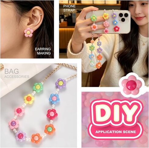 130PCS Acrylic Flower Beads for Jewelry Making, 16mm Colorful Floral Spacer Beads for Bracelets, Necklaces, DIY Beading Craft Supplies in Saudi Arabia