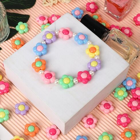130PCS Acrylic Flower Beads for Jewelry Making, 16mm Colorful Floral Spacer Beads for Bracelets, Necklaces, DIY Beading Craft Supplies in Saudi Arabia