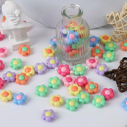 130PCS Acrylic Flower Beads for Jewelry Making, 16mm Colorful Floral Spacer Beads for Bracelets, Necklaces, DIY Beading Craft Supplies in Saudi Arabia