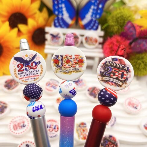 America 250th Anniversary Silicone Beads, 10Pcs Patriotic Focal Beads for DIY Bracelets, Keychains, Beaded Pens & Memorial Gifts in Saudi Arabia