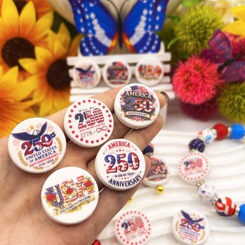America 250th Anniversary Silicone Beads, 10Pcs Patriotic Focal Beads for DIY Bracelets, Keychains, Beaded Pens & Memorial Gifts in Saudi Arabia