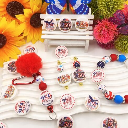 America 250th Anniversary Silicone Beads, 10Pcs Patriotic Focal Beads for DIY Bracelets, Keychains, Beaded Pens & Memorial Gifts in Saudi Arabia