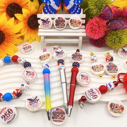 America 250th Anniversary Silicone Beads, 10Pcs Patriotic Focal Beads for DIY Bracelets, Keychains, Beaded Pens & Memorial Gifts in Saudi Arabia