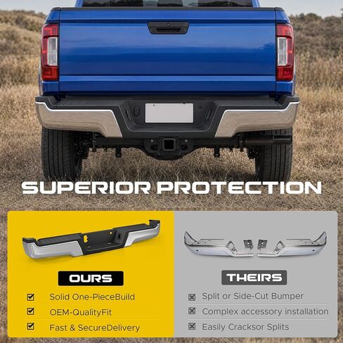 VRC Rear Bumper Assembly Compatible with 2017 2018 2019 2020 2021 2022 FORD F250 F350 F-250 F-350,Chrome Steel Back Bumper W/o Sensor(Chrome W/o Sensor Holes) in Saudi Arabia