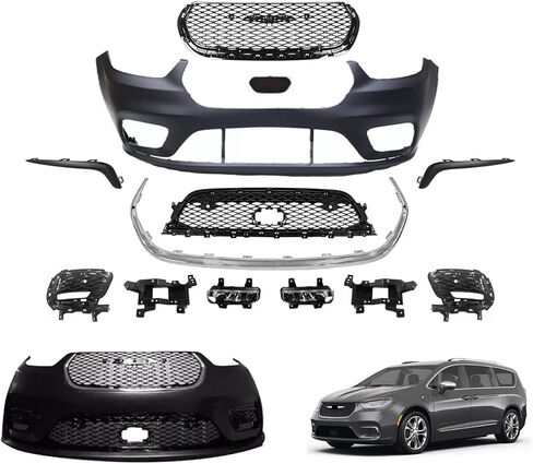 Pacifica Front Bumper Cover Grille Kit Compatible with 2021 2022 2023 2024 Ch-rysler Pacifica Touring, Pinnacle, Limited 3.6L With Sensor Holes- Full Bumper Set in Saudi Arabia