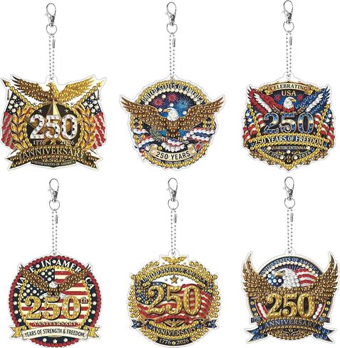 American 250th Anniversary Patriotic Keychain, DIY Diamond Art Painting Sparkling Rhinestone Independence Day Keepsake in Kuwait