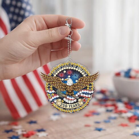American 250th Anniversary Patriotic Keychain, DIY Diamond Art Painting Sparkling Rhinestone Independence Day Keepsake in Kuwait