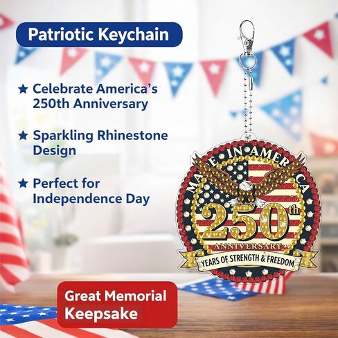 American 250th Anniversary Patriotic Keychain, DIY Diamond Art Painting Sparkling Rhinestone Independence Day Keepsake in Kuwait