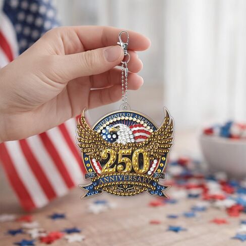 American 250th Anniversary Patriotic Keychain, DIY Diamond Art Painting Sparkling Rhinestone Independence Day Keepsake in Kuwait