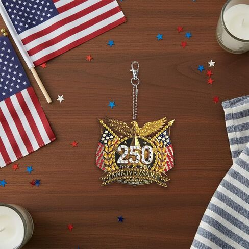 American 250th Anniversary Patriotic Keychain, DIY Diamond Art Painting Sparkling Rhinestone Independence Day Keepsake in Kuwait