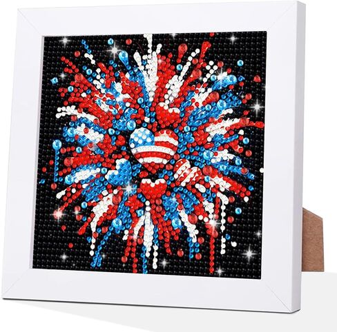 HEIBAGO 4th of July Patriotic Diamond Art Kits for Kids with Frame,5D Heart American Flag Diamond Painting for Kids Ages 4-6-8-12, DIY Easy Gem Art Kit with Beautiful Package for Home Decoration 7X7In in Kuwait