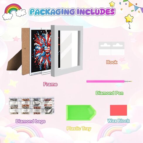 HEIBAGO 4th of July Patriotic Diamond Art Kits for Kids with Frame,5D Heart American Flag Diamond Painting for Kids Ages 4-6-8-12, DIY Easy Gem Art Kit with Beautiful Package for Home Decoration 7X7In in Kuwait