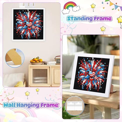 HEIBAGO 4th of July Patriotic Diamond Art Kits for Kids with Frame,5D Heart American Flag Diamond Painting for Kids Ages 4-6-8-12, DIY Easy Gem Art Kit with Beautiful Package for Home Decoration 7X7In in Kuwait