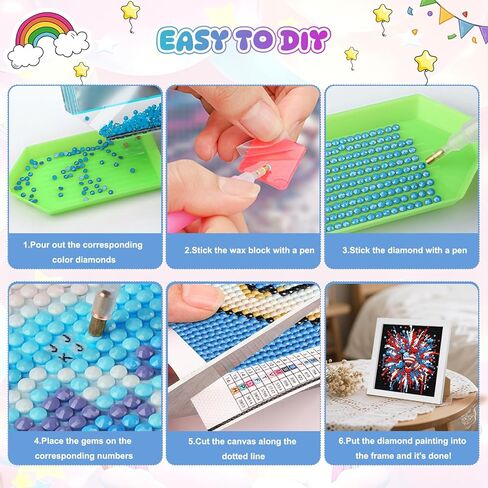 HEIBAGO 4th of July Patriotic Diamond Art Kits for Kids with Frame,5D Heart American Flag Diamond Painting for Kids Ages 4-6-8-12, DIY Easy Gem Art Kit with Beautiful Package for Home Decoration 7X7In in Kuwait