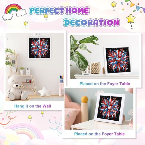HEIBAGO 4th of July Patriotic Diamond Art Kits for Kids with Frame,5D Heart American Flag Diamond Painting for Kids Ages 4-6-8-12, DIY Easy Gem Art Kit with Beautiful Package for Home Decoration 7X7In in Kuwait