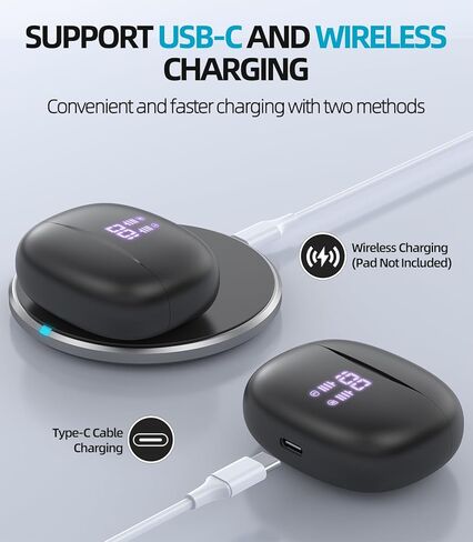 Wireless Earbuds, Bluetooth 5.3 Headphones [Support Wireless Charging] 40H Playback Deep Bass Stereo Earphones with Dual Mic Clear Calls with LED Display for iPhone Android TV Laptop Sports in Kuwait