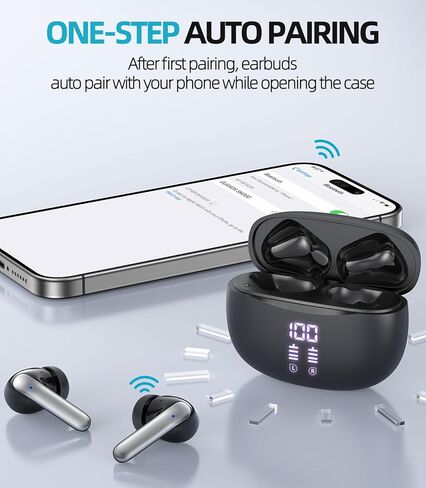 Wireless Earbuds, Bluetooth 5.3 Headphones [Support Wireless Charging] 40H Playback Deep Bass Stereo Earphones with Dual Mic Clear Calls with LED Display for iPhone Android TV Laptop Sports in Kuwait