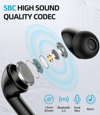 Wireless Earbuds, Bluetooth 5.3 Headphones [Support Wireless Charging] 40H Playback Deep Bass Stereo Earphones with Dual Mic Clear Calls with LED Display for iPhone Android TV Laptop Sports in Kuwait