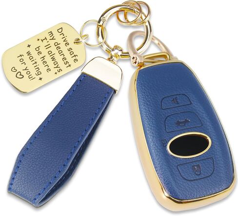 Soft TPU & Leather Key Fob Cover Compatible with Subaru Impreza Outback Legacy Ascent Forester WRX Crosstrek STI BRZ, with Keychain & Metal Blessing Tag (4 Button Brown) in Saudi Arabia