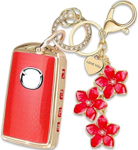 Pink TPU Key Fob Cover with Sakura Flower Keychain Compatible with Mazda 3 6 MX-5 Miata MX-30 CX-5 CX-9 CX-30 CX-50,CX-60 CX-70 CX-90 2025 4-Button Smart Key for Women in Kuwait