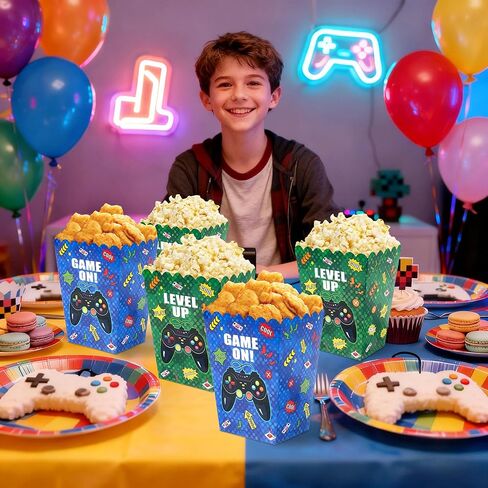 10Pcs Video Game Popcorn Boxes Level Up Candy Goodie Boxes Gaming Party Favors Gift Bags Video Game Birthday Party Supplies Baby Shower Decorations in Saudi Arabia