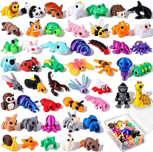 50Pcs Mini 3D Printed Animals for Kids Articulated Flexible Wiglets Toys 3D Printed Figurines for Boys and Girls Party Favors Goodie Bag Stuffers School Classroom Prizes in Saudi Arabia