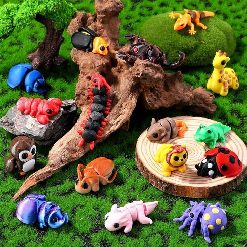 50Pcs Mini 3D Printed Animals for Kids Articulated Flexible Wiglets Toys 3D Printed Figurines for Boys and Girls Party Favors Goodie Bag Stuffers School Classroom Prizes in Saudi Arabia