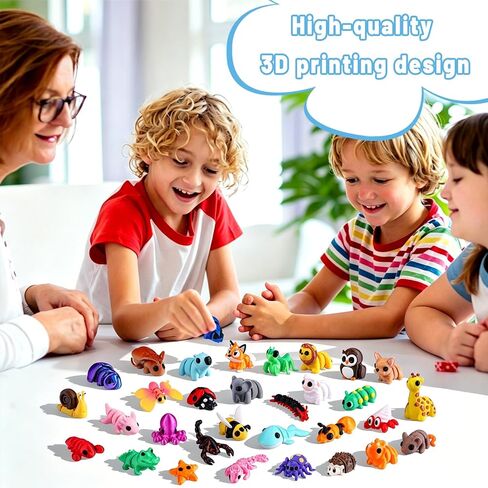 50Pcs Mini 3D Printed Animals for Kids Articulated Flexible Wiglets Toys 3D Printed Figurines for Boys and Girls Party Favors Goodie Bag Stuffers School Classroom Prizes in Saudi Arabia