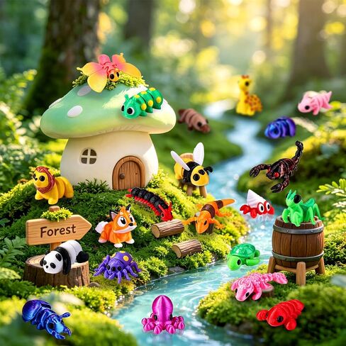 50Pcs Mini 3D Printed Animals for Kids Articulated Flexible Wiglets Toys 3D Printed Figurines for Boys and Girls Party Favors Goodie Bag Stuffers School Classroom Prizes in Saudi Arabia