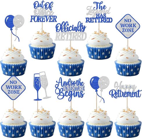 Rsstarxi 24 Pack Happy Retirement Cupcake Toppers Officially Retired Cupcake Picks Adventure Begins No Work Zone Retirement Party Decorations for Farewell Birthday Party Cake Decorations Blue Silver in Kuwait