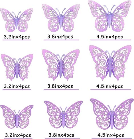 36 Pcs Butterfly Cupcake Decorations Openwork Purple Butterfly Decoration, Birthday Party Decorations Women Men Children Birthday Party Decoration Supplies in Kuwait