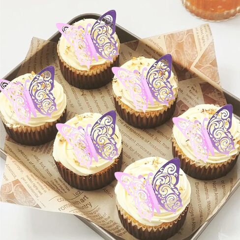 36 Pcs Butterfly Cupcake Decorations Openwork Purple Butterfly Decoration, Birthday Party Decorations Women Men Children Birthday Party Decoration Supplies in Kuwait