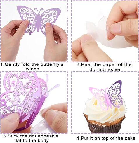 36 Pcs Butterfly Cupcake Decorations Openwork Purple Butterfly Decoration, Birthday Party Decorations Women Men Children Birthday Party Decoration Supplies in Kuwait