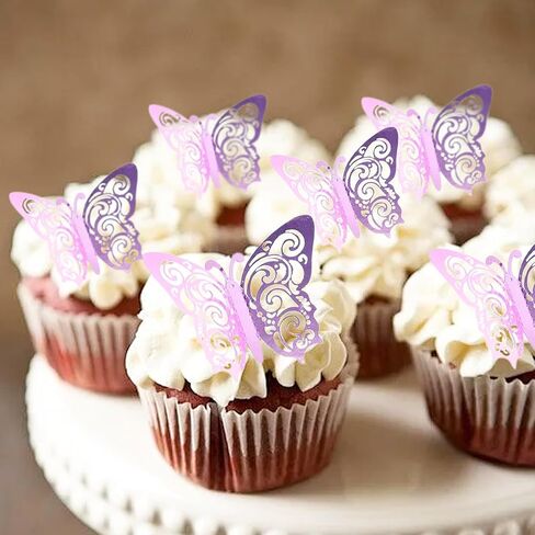 36 Pcs Butterfly Cupcake Decorations Openwork Purple Butterfly Decoration, Birthday Party Decorations Women Men Children Birthday Party Decoration Supplies in Kuwait