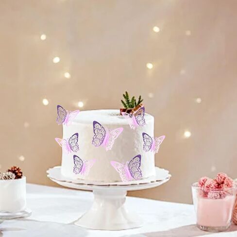 36 Pcs Butterfly Cupcake Decorations Openwork Purple Butterfly Decoration, Birthday Party Decorations Women Men Children Birthday Party Decoration Supplies in Kuwait
