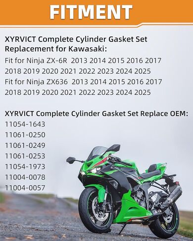 Gasket Kit for Kawasaki-Ninja ZX-6R ZX636 2013 2014 2015 2016 2017 2018 2019 2020 2021 2022 2023 2024 2025, Complete Cylinder Head Gasket Rebuild Set, 11054-1643, 11061-0250, 11061-0249 in Kuwait