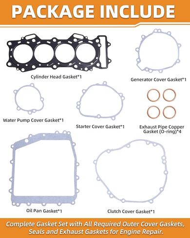 Gasket Kit for Kawasaki-Ninja ZX-6R ZX636 2013 2014 2015 2016 2017 2018 2019 2020 2021 2022 2023 2024 2025, Complete Cylinder Head Gasket Rebuild Set, 11054-1643, 11061-0250, 11061-0249 in Kuwait