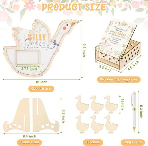 Chunful 64 Pcs Goose Baby Shower Guest Book Alternative a Silly Goose Will Be on the Loose Christmas Decorations for Boys Girls, Wooden Frame Guest Book with Stand, Pen, Box Baby Keepsake for Wedding in Kuwait