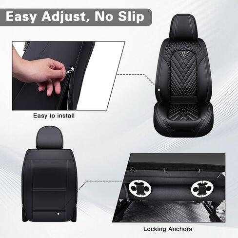 Seat Covers, Car Seat Covers Front Set, Nappa Leather Car Seat Cover, Car Seat Protector Waterproof & Anti-Slip, Carseat Cover Universal Fit for Most Cars (Front Set,Black) in Saudi Arabia