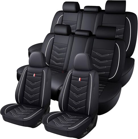 Car Seat Covers 8 Seats for Toyota Sequoia 2001-2026,Premium Nappa Leather Waterproof Durable Seat Covers,Compatible Airbag Easy Install Clean Full Sets(Deluxe,Black White) in Saudi Arabia