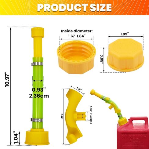 4-Pack Complete Fuel Can Accessory Kit – 10.8" Gas Can Spout Replacement with Hose Bender & Yellow Gas Cap for Midwest/Scepter 1/2/5/10 Gallon Jugs (Fits 1.75"-1.8" Threads) in Kuwait