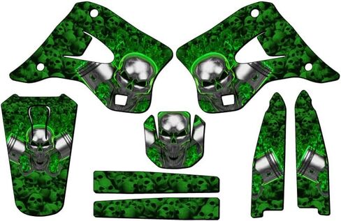 1996-1998 KX 250 Flaming Gearhead Green Senge Graphics Complete Kit Compatible with Kawasaki in Kuwait