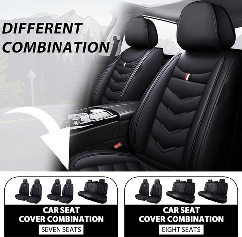 7 Seats Car Seat Covers for Lincoln Aviator 2021-2026, Premium Nappa Leather, Waterproof Durable Car Seat Cover, Anti-Slip & Wear-Resistant Car Seat Cover Full Set (Standard, Black) in Kuwait