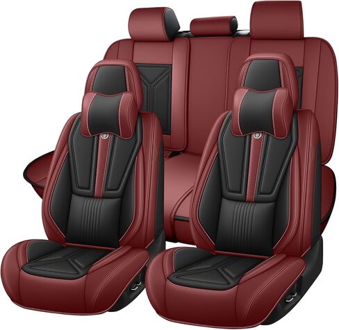 Arazi Car Seat Covers Full Set for Mercedes-Benz GLK-Class GLK350 2010-2015, Nappa Leather Seat Cover Full Coverage Waterproof Seat Protectors (Black&Red Line,5 Seats Standard) in Saudi Arabia