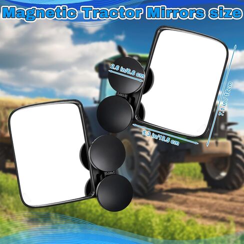 BBTO 2 Pack Magnetic Tractor Mirrors Heavy Duty Side Mirrors Compatible with John Deere, Kubota, Forklift, Lawn Mower, Zero Turn Mower, Tractors, 7" x 5" in Kuwait