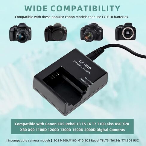 LP-E10 LC-E10 LC-E10C Battery Charger,Compatible with EOS Rebel T7 T6 T5 T3 T100 EOS 4000D 3000D 2000D 1500D 1300D 1200D 1100D Kiss X50 X70 X80 X90 DSLR Digital Camera Battery in Saudi Arabia
