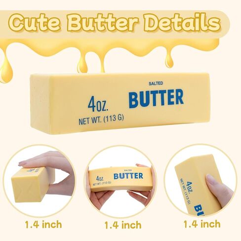 2Pcs Salted Butter Squishy Toy, Realistic Slow Rising Stress Relief Squeeze Toy, Soft Simulation Food Fidget Toy for Anxiety Relief, Party Favor, Gift for Kids & Adults in Saudi Arabia