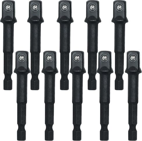 3/8 inch Impact Socket Adapter, 10 Pack Square Socket, 1/4" to 3/8" Socket Adapter Kit for Impact Driver, Automotive DIY, Handle Nut Driver and Drills (Black) in Kuwait