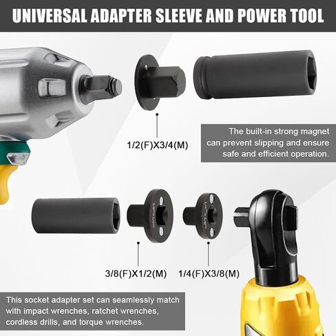 Low-Profile Impact Socket Adapter Set, 4pcs CR-MO Steel Heavy-Duty Impact Convertor 3/4" to 1", 1/2" to 3/4", 3/8" to 1/2", 1/4" to 3/8", Drive Ratchet Adapters, Stackable Design(COLOR:Black) in Saudi Arabia